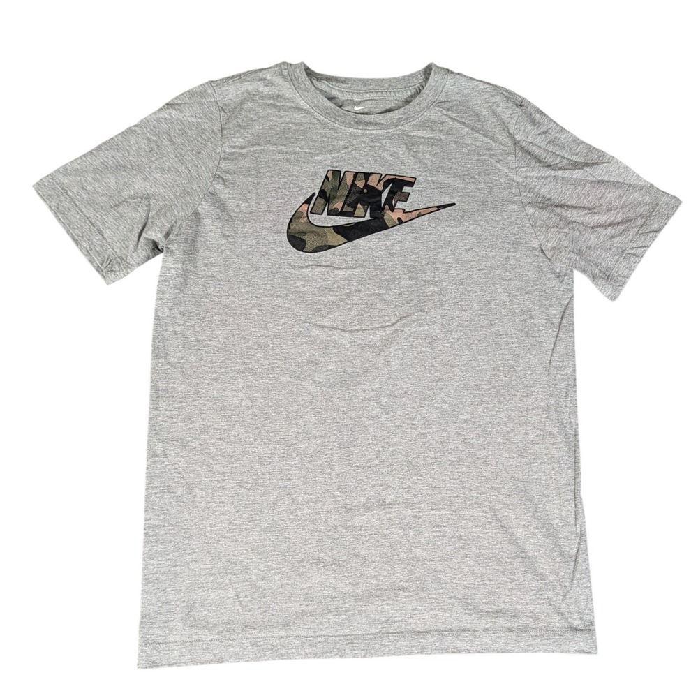 Nike Graphic T-Shirt Kids XL Grey Camo Logo Short Sleeve Excellent